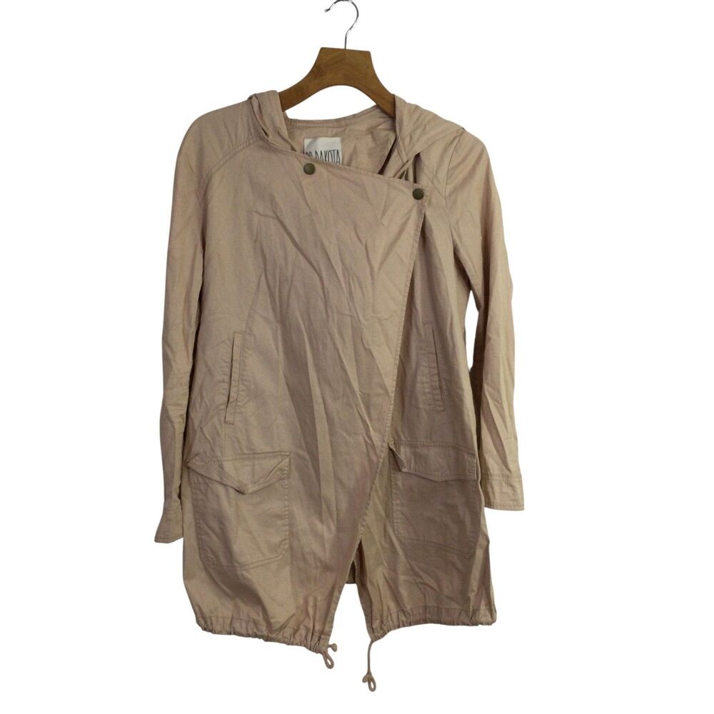 BB Dakota Womens Hooded Canvas Jacket Long Sleeves Stretch Beige Size Medium